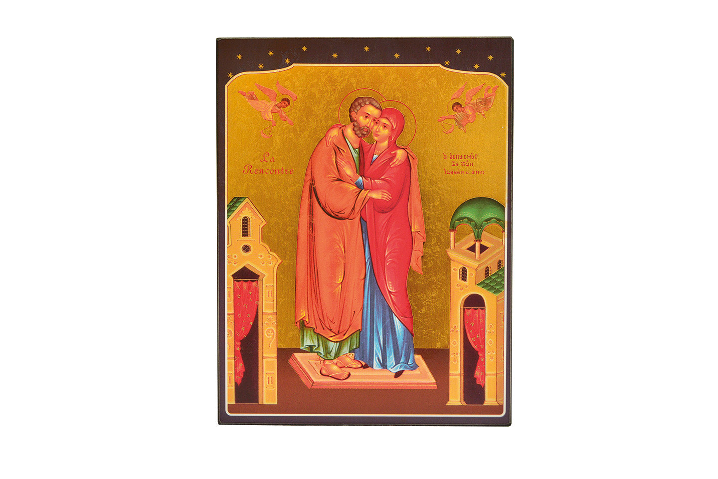 La rencontre de Anne et Joachim - Icône dorée à la feuille 19,5x14,9 cm - 146.67