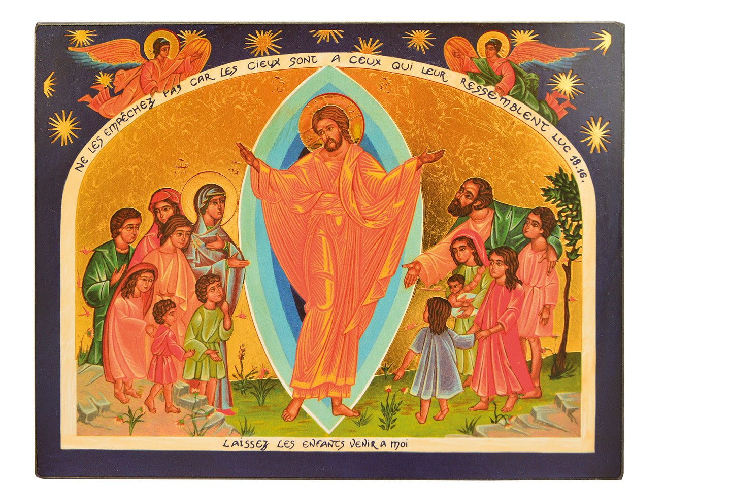 Jésus parmi les enfants - Icône dorée à la feuille 14,9x18,5 cm - 181.67