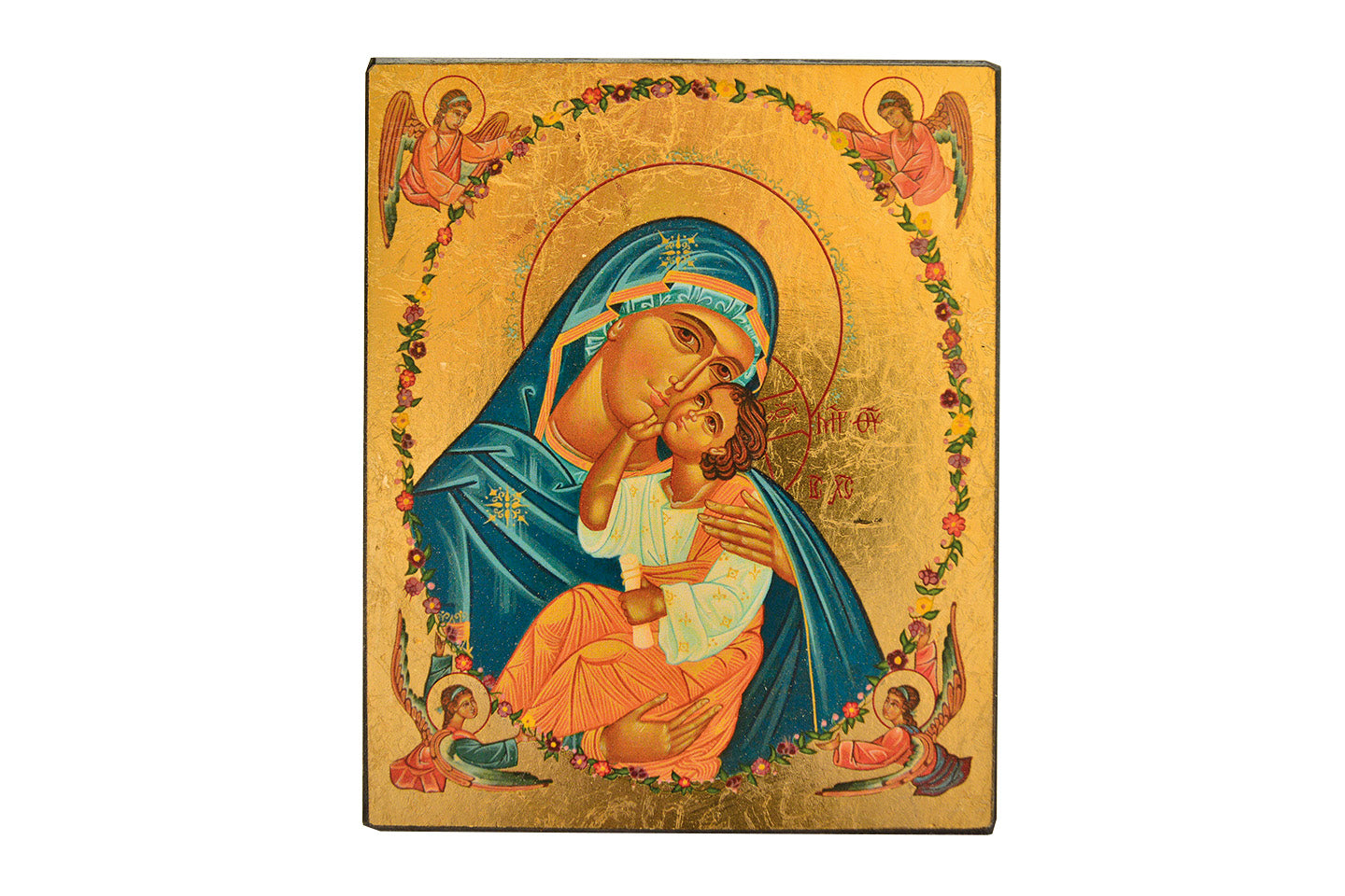 La Vierge à la couronne fleurie - Icône dorée à la feuille 18x14,9 cm - 1186.67