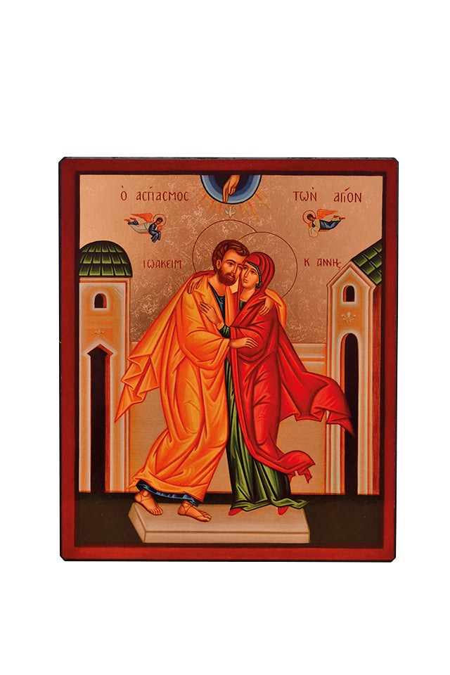 La rencontre de Anne et Joachim - Icône dorée à la feuille 23,5x19,5 cm - 246.68