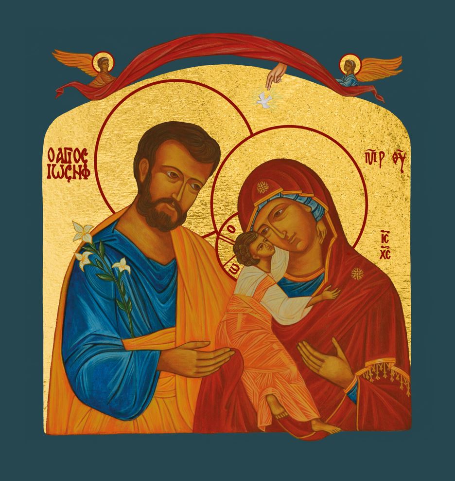 La Sainte Famille &apos.Amour et Paix&apos. - Icône dorée à la feuille 18.1x18.1 cm - 594.67