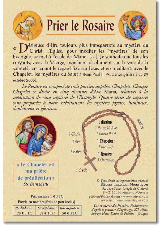 Lot de 25 ex - Dépliant couleurs sur les 20 mystères du Rosaire