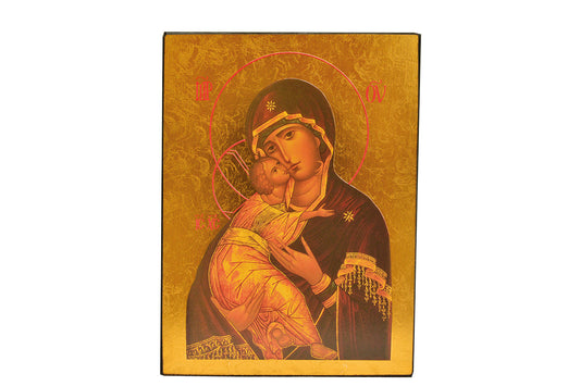 Vierge de Vladimir marron - Icône dorée à la feuille 15x11,8 cm -  236.64