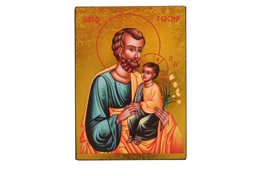 Saint Joseph à l'Enfant - Icône dorée à la feuille 12,8x9,6 cm -  128.63