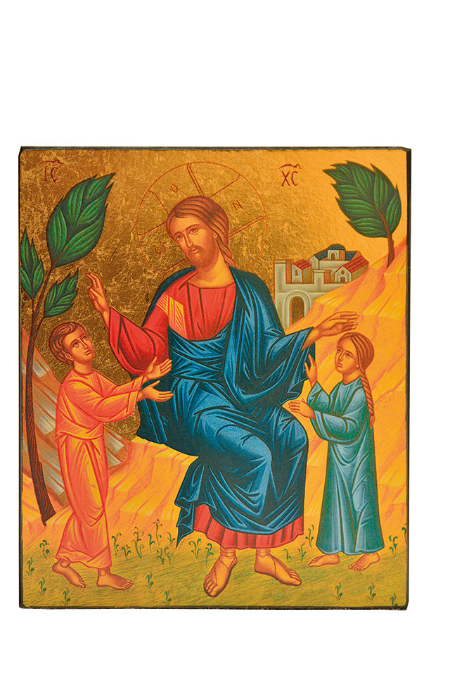 Jésus accueillant les enfants - Icône dorée à la feuille 13,9x11,8 cm -  581.64