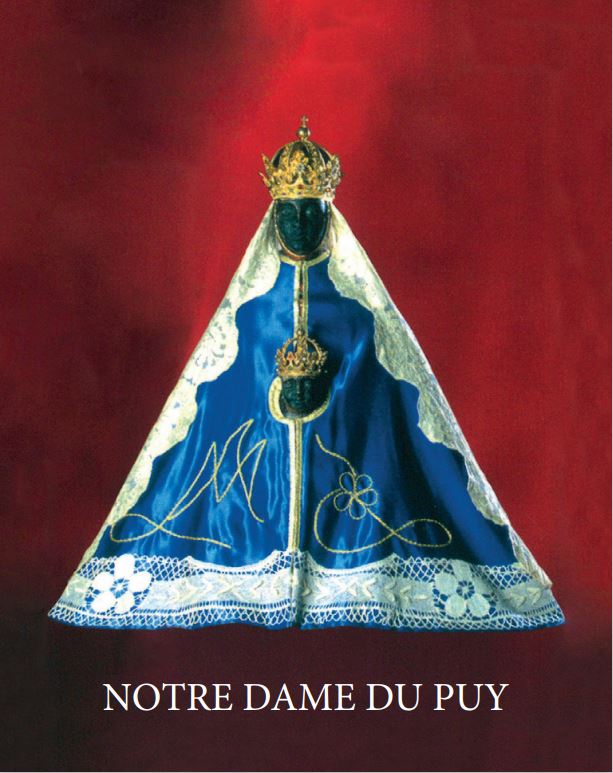 Exclusive Notre Dame du Puy n°41565 - Notre Dame du Puy (fond rouge) - Mini icône autocollante 7x8 c